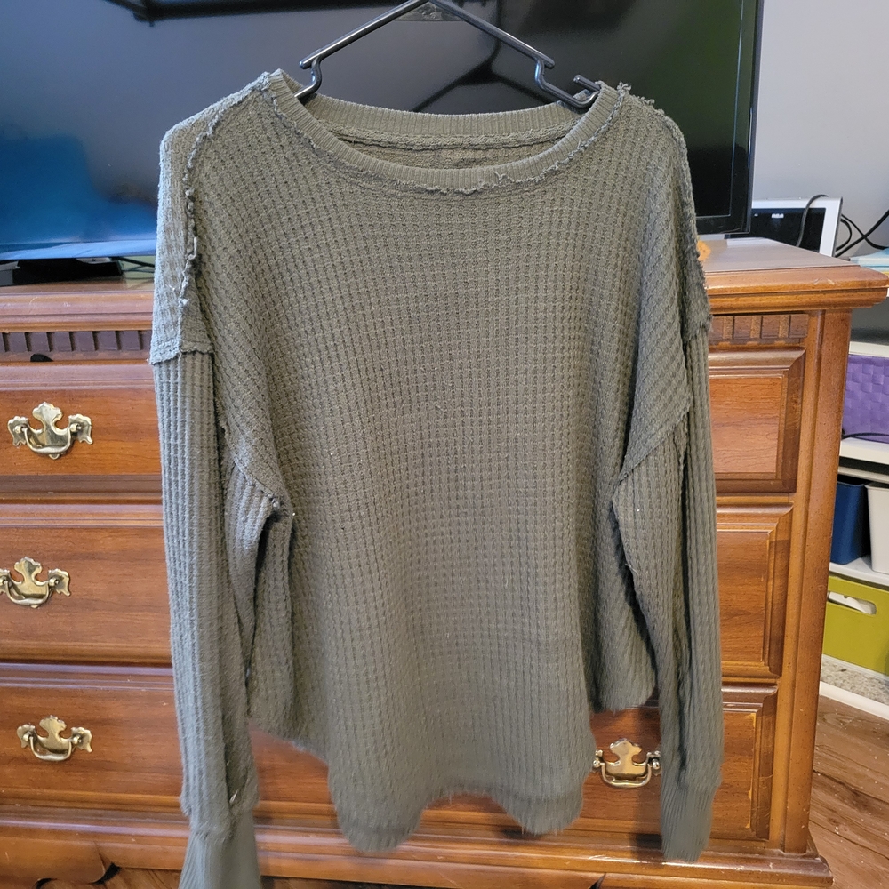 Olive Green Waffle Knit Long Sleeve